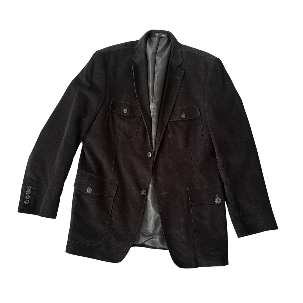 J. Ferrar Mens Black Corduroy Blazer Modern Fit 40R Jacket Heritage Old Money
